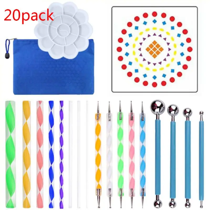 

20pcs/set Mandala Dotting Pen Tools Set for Nail Art Painting Craft Stencil Paint Tray