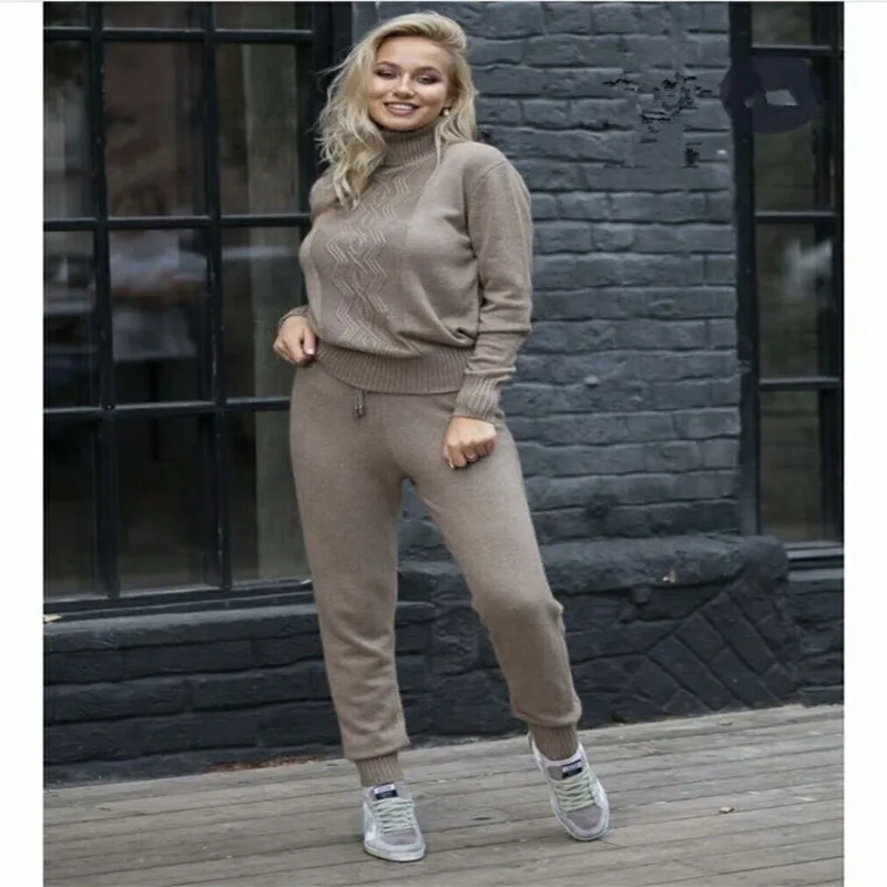 

Turtleneck Special Offer New Drawstring Wool Mink Knitted Sweater Trousers Casual Fashion Suits Of Sale 2020 Women Two Sets