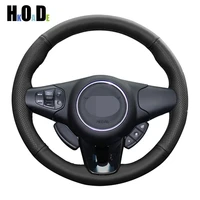 diy black pu artificial leather steering wheel cover hand stitched car steering wheel covers wrap for kia carens 2013 2019