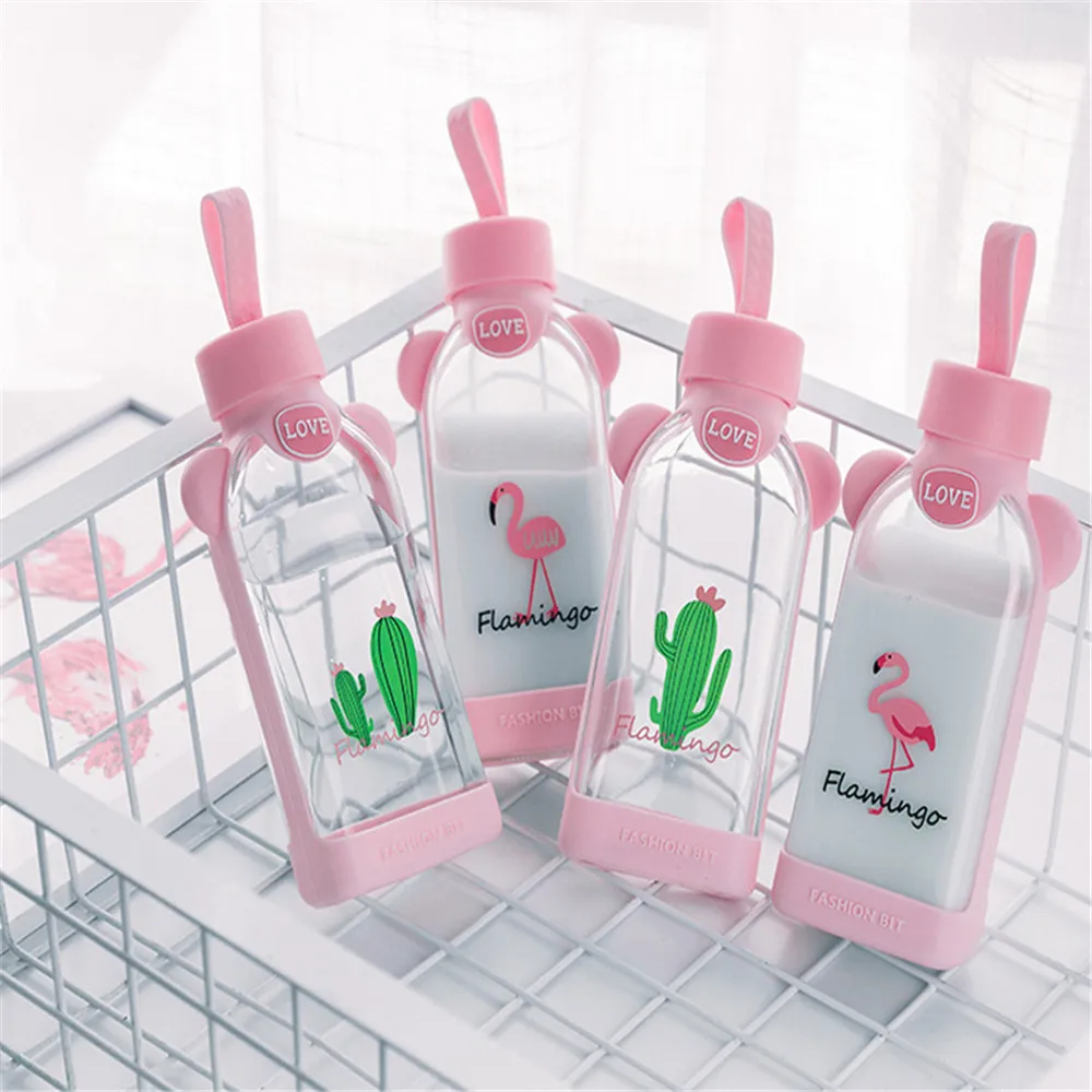 Милая стеклянная бутылка для воды С КАКТУСОМ 350 мл плоская чашка сока девушек и