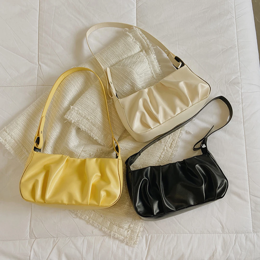 

Модная плиссированная сумка через плечо из искусственной кожи, однотонная повседневная женская маленькая сумочка, кошелек для отдыха на ка...