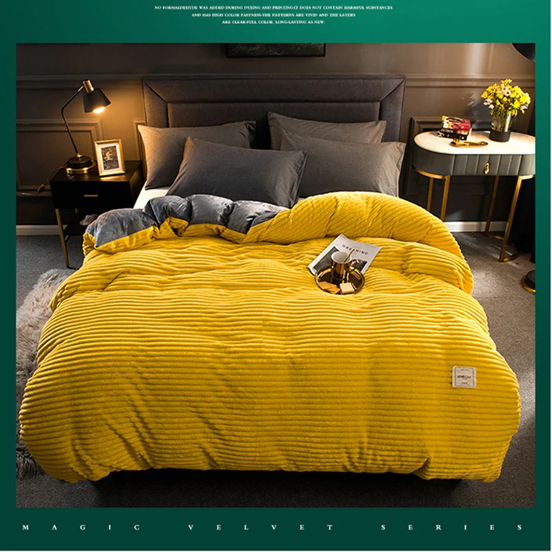 

Yellow Winter Soft Warm Fleece Blanket Double Layer Multi-purpose Duvet Bedding Cover Coral Velvet Quilt Bed Cover