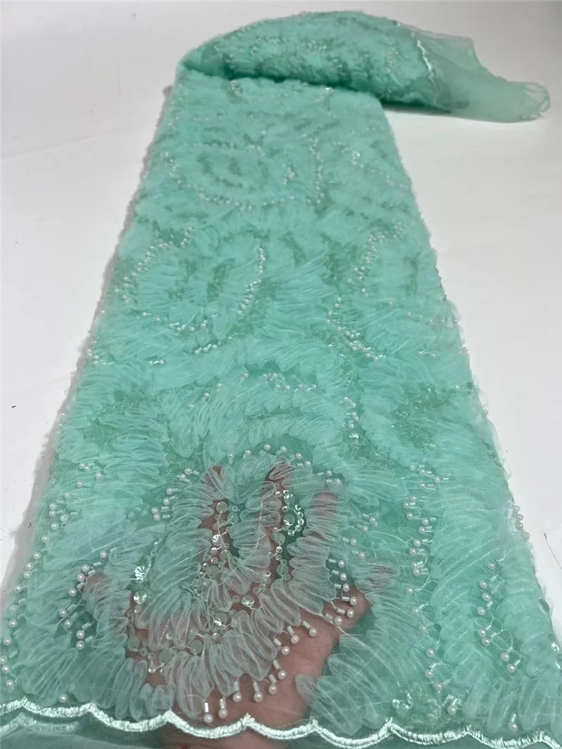 

PGC African Lace Fabric 2021 High Quality Beaded Lace Material French Nigerian Lace Fabrics 3D Lace 5 Yards For Dress LY108-6