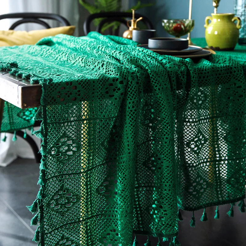 Зеленая пасторальная кружевная скатерть крючком винтажная Декоративная сделай