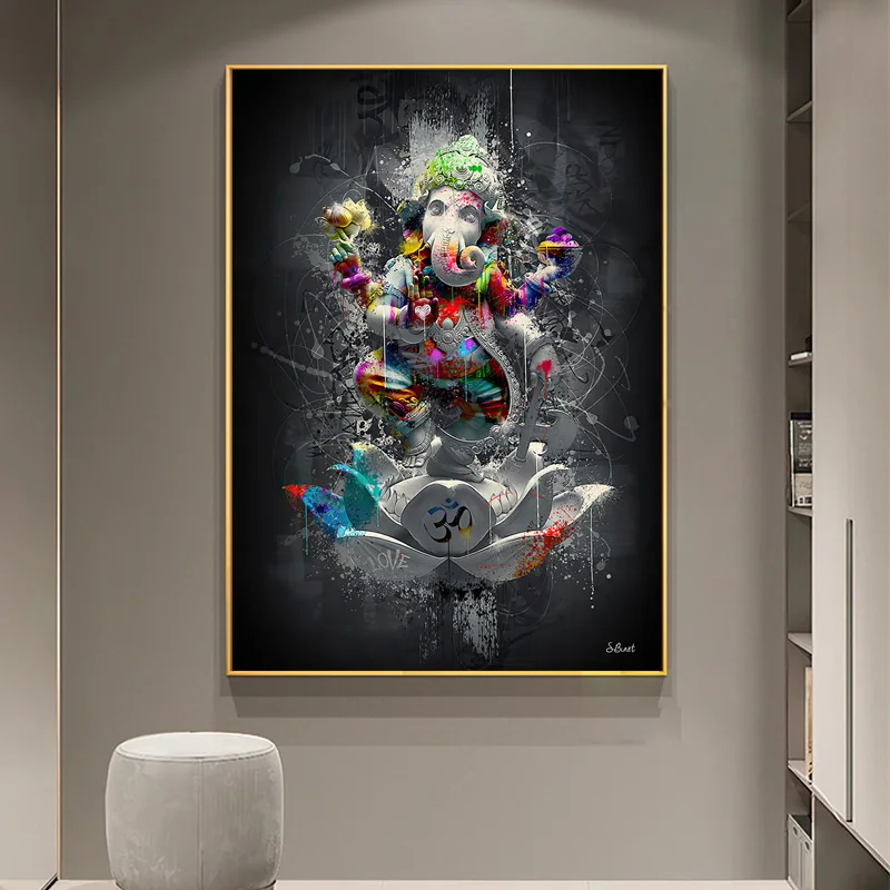 Индуистский слон Постер Бога Ганеша лотоса граффити религия холст живопись