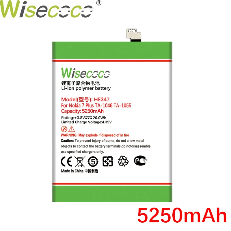 

Wisecoco HE347 5250mAh New Battery For Nokia 7 Nokia7 Plus N7P N 7P TA-1046 TA-1055 HE 347 Phone Battery Replace+Tracking Number