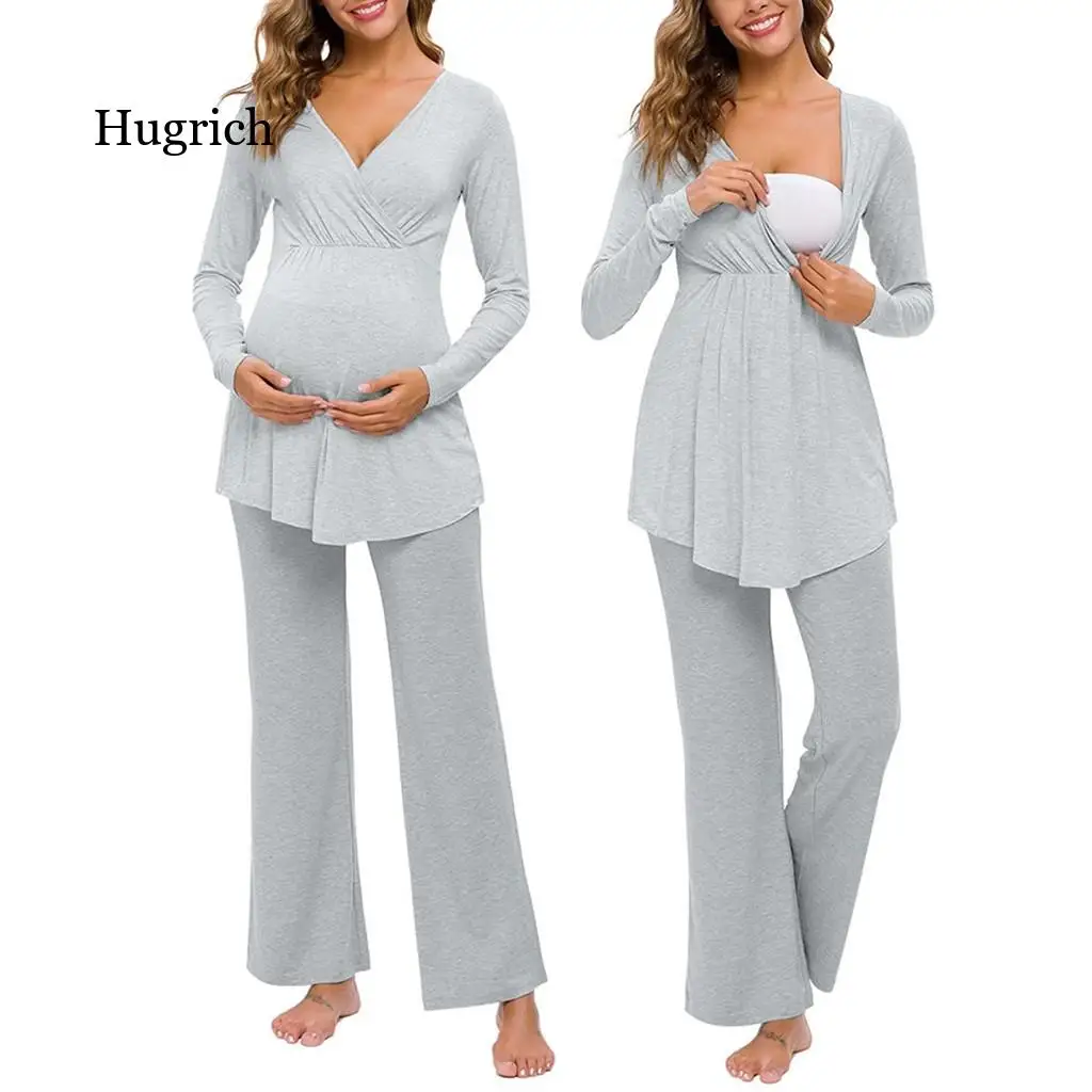 

Mother Lounge Clothes Maternity Long Sleeve Nursing Baby T-Shirt Tops+Pants Pajamas Set Suit Comfatable Daily Women Suits