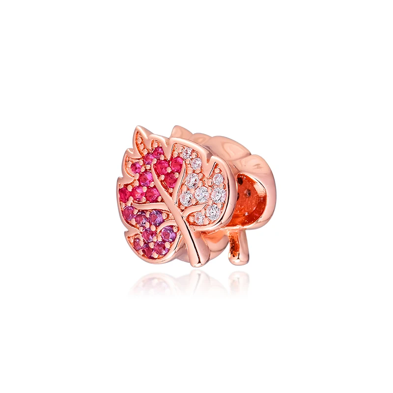 QANDOCCI 925 Sterling Silver Beads Fit Pandora Bracelets Rose Sparkling Pave Leaf Charms for Women DIY Jewelry kralen pulsera | Украшения и