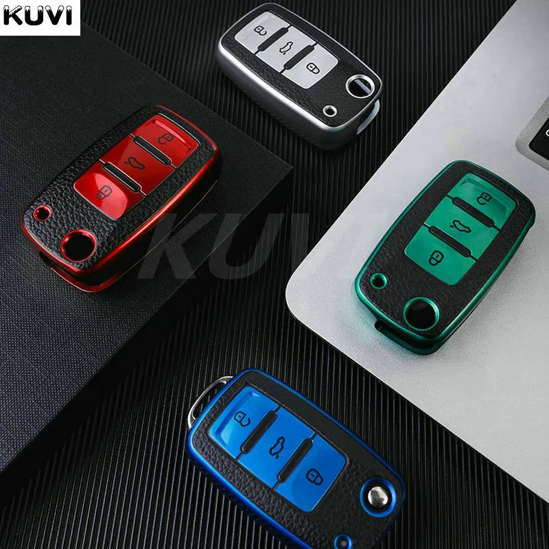 Кожаный чехол для автомобильного ключа из ТПУ Volkswagen VW Polo Golf Passat тигуан Жук Caddy T5 Up
