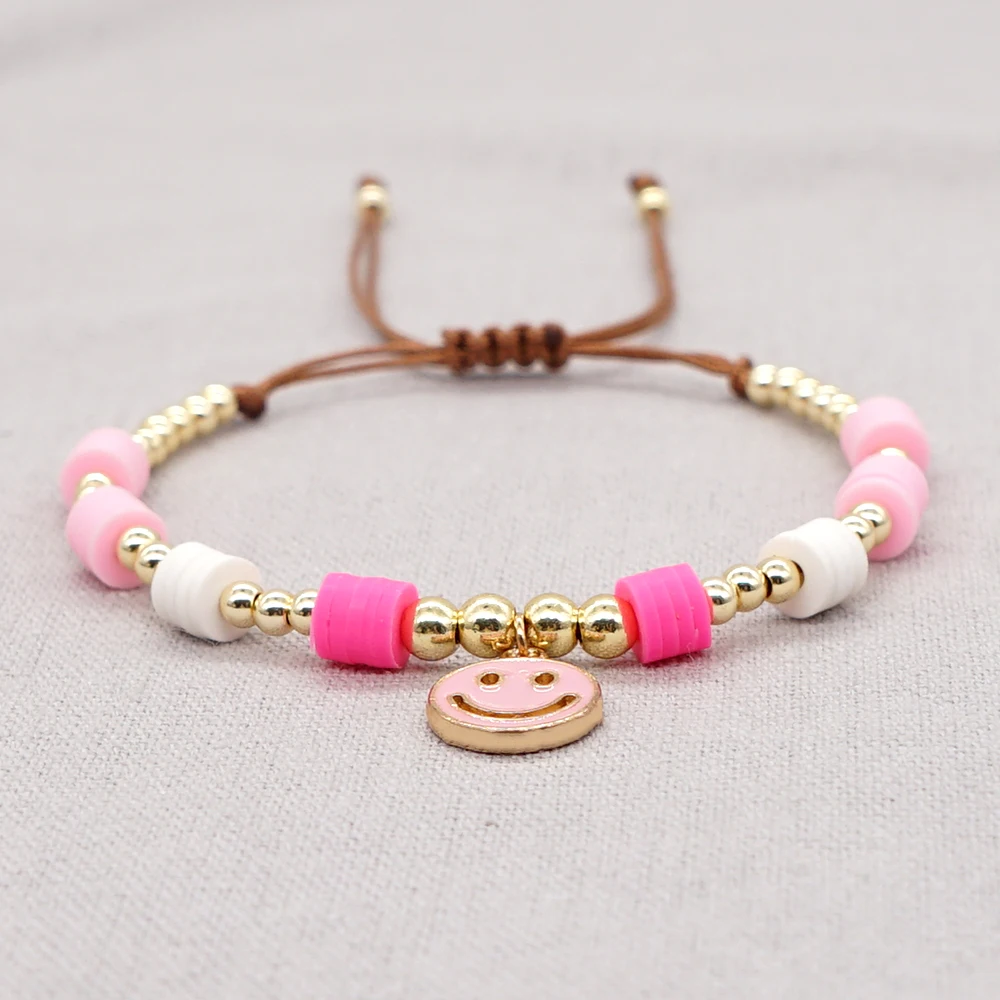 

Go2BoHo, браслет с подвесками со смайликом, регулируемый браслет золотого цвета с каменными бусинами, браслеты-цепочки для женщин, ювелирные из...