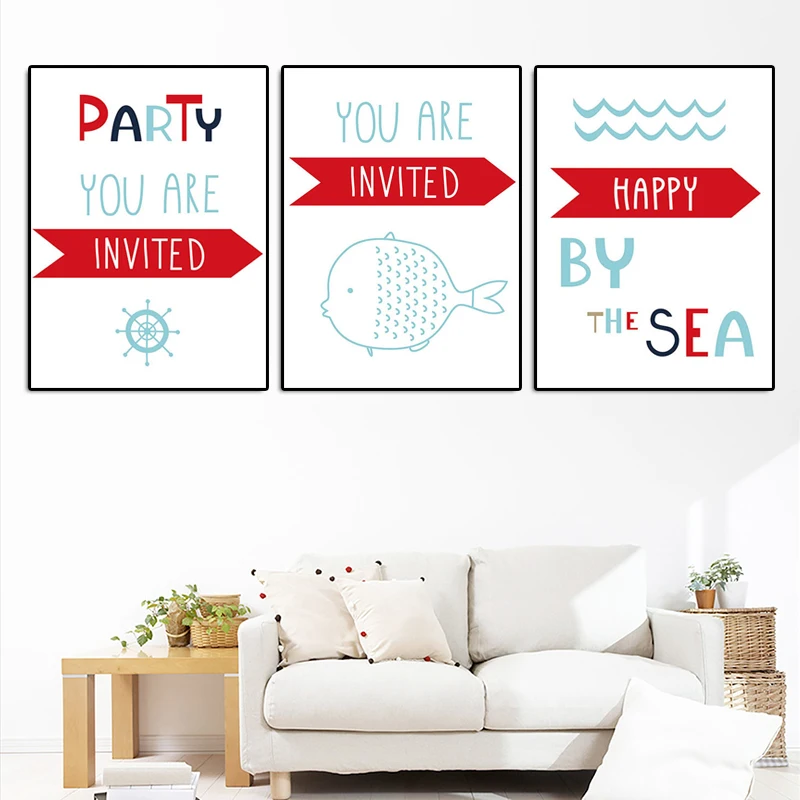 Скандинавский современный стиль Лодка Якорь Морская волна холст картина