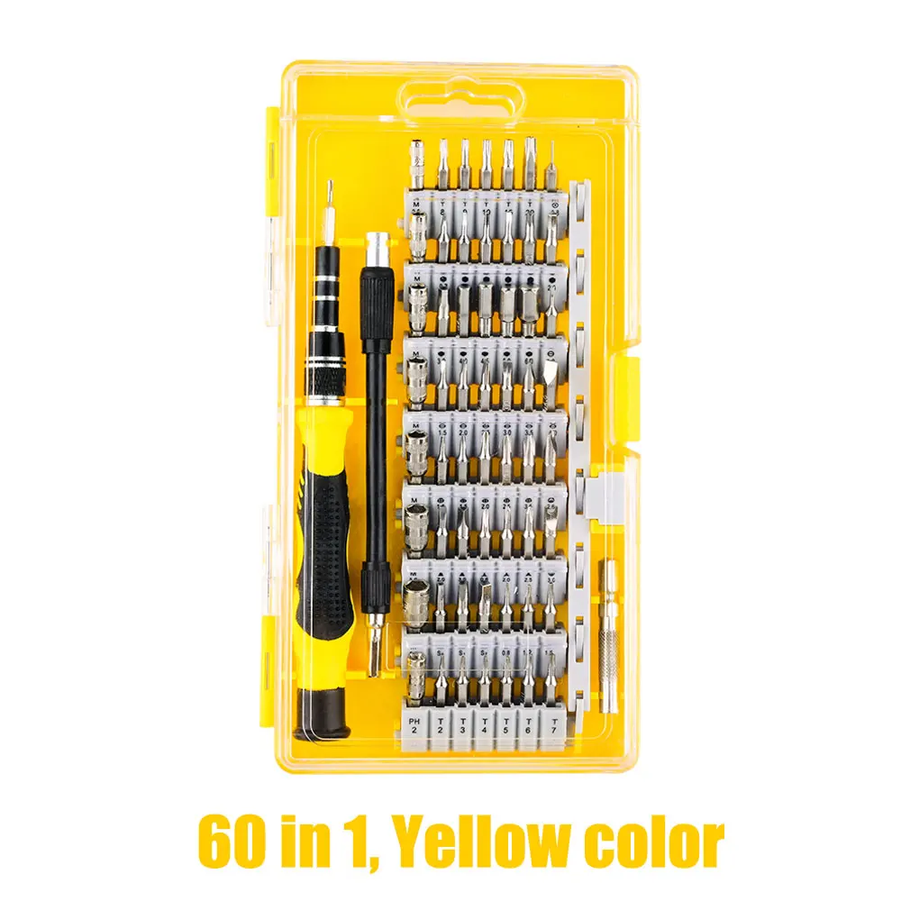 60 in 1-yellow Vastar 60/58 шт. Прецизионная отвертка набор магнитных отверток для телефонов игровая консоль планшет ПК ремонт электроники инструмент - Цвет: 60 in 1-yellow