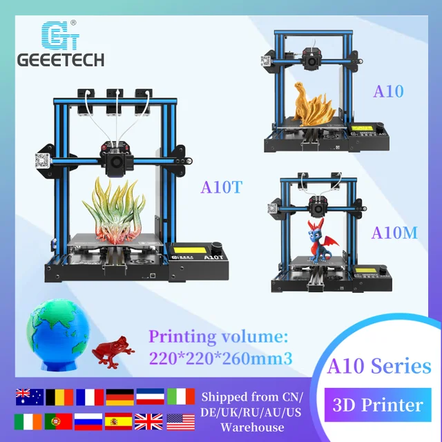 3D-принтер GEEETECH A10M/A10T 2 в 1 Out и 3 в 1 Out, бесшумная печать, высокая точность, сенсорный экран FDM 1