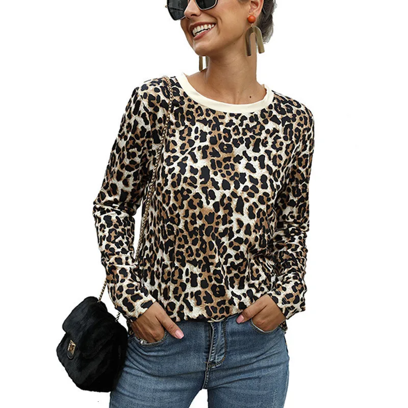 Новая Осенняя модная женская футболка с леопардовым принтом в европейском и
