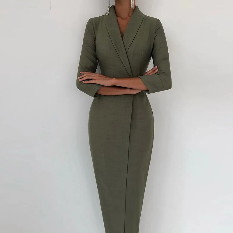 Женское модное однотонное элегантное платье-карандаш весна-осень 2021 женское