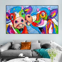 abstract animal cow couple canvas painting cartoon poster and prints wall art pictures for living room home decoration cuadros