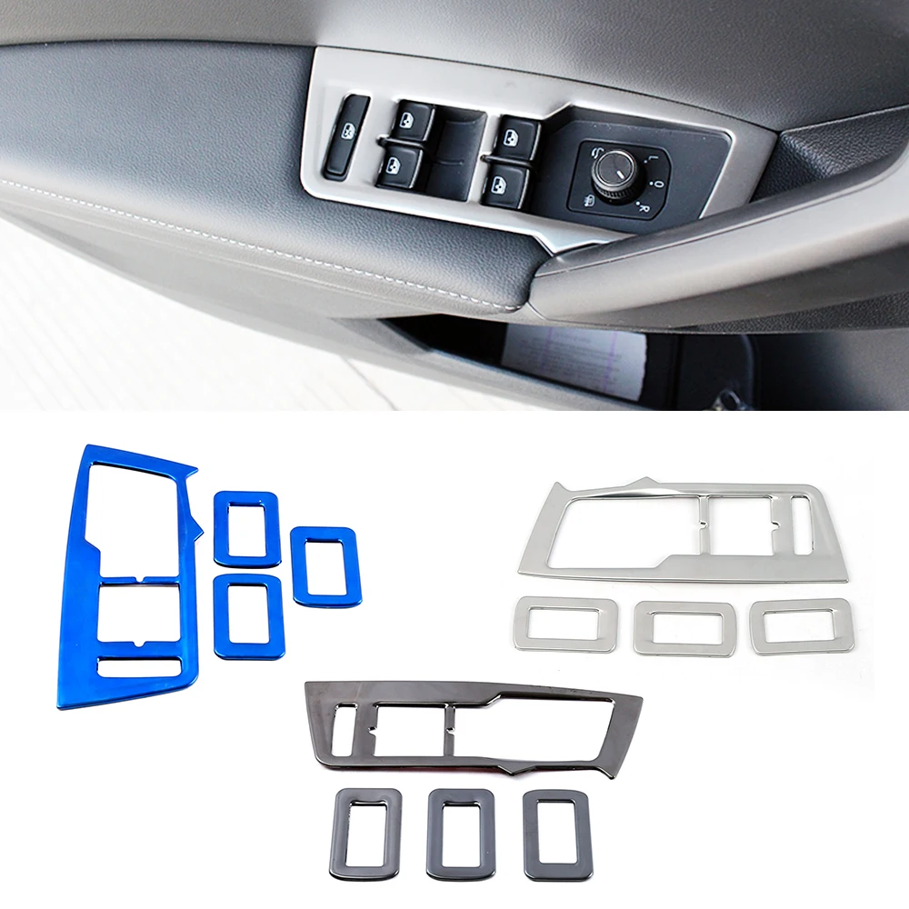 

For Volkswagen VW Tiguan MK2 2017-2019 LHD Inner Door Armrest Window Lift Switch Button Panel Cover Stainless Steel Trim Sticker