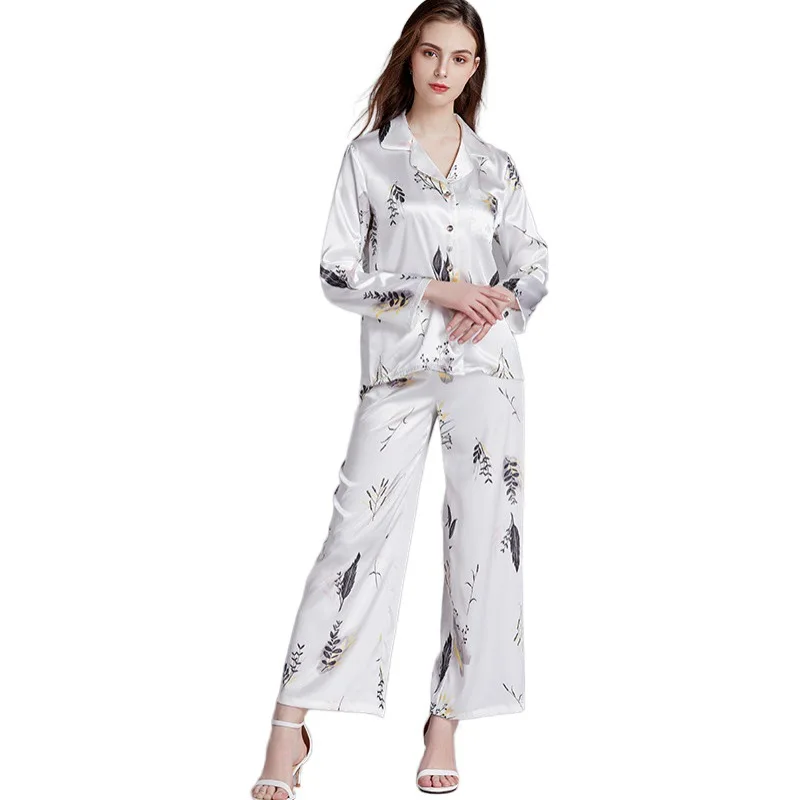 

Ms 2021 female spring silk pajamas long-sleeved pants thin summer suit comfortable household to take
