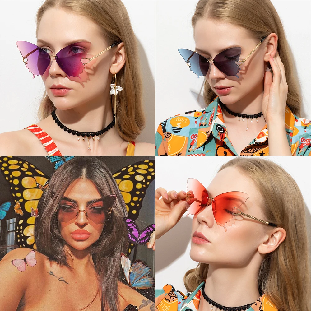

Women Eyewear Vintage Metal Retro Sun Glasses UV protection Rimless Sunglasses Butterfly Sunglasses