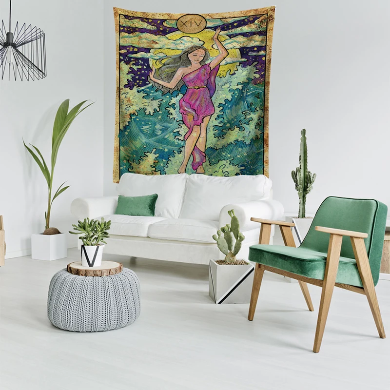 Старинный винтажный гобелен с карточками Таро ведьмахство астрология звезда