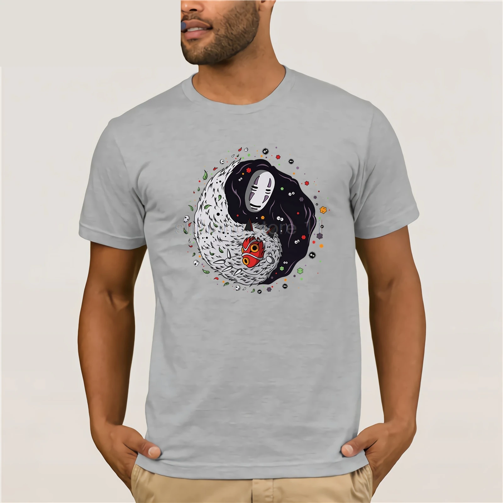 Studio Ghibli Футболка мужская Унесенные призраками Мононоке с принтом Забавный