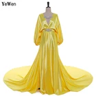 Сексуальное шелковое атласное платье для беременных, со шлейфом, с V-образным вырезом, желтого и синего цветов, праздничное пляжное платье для фотосессии, 2021