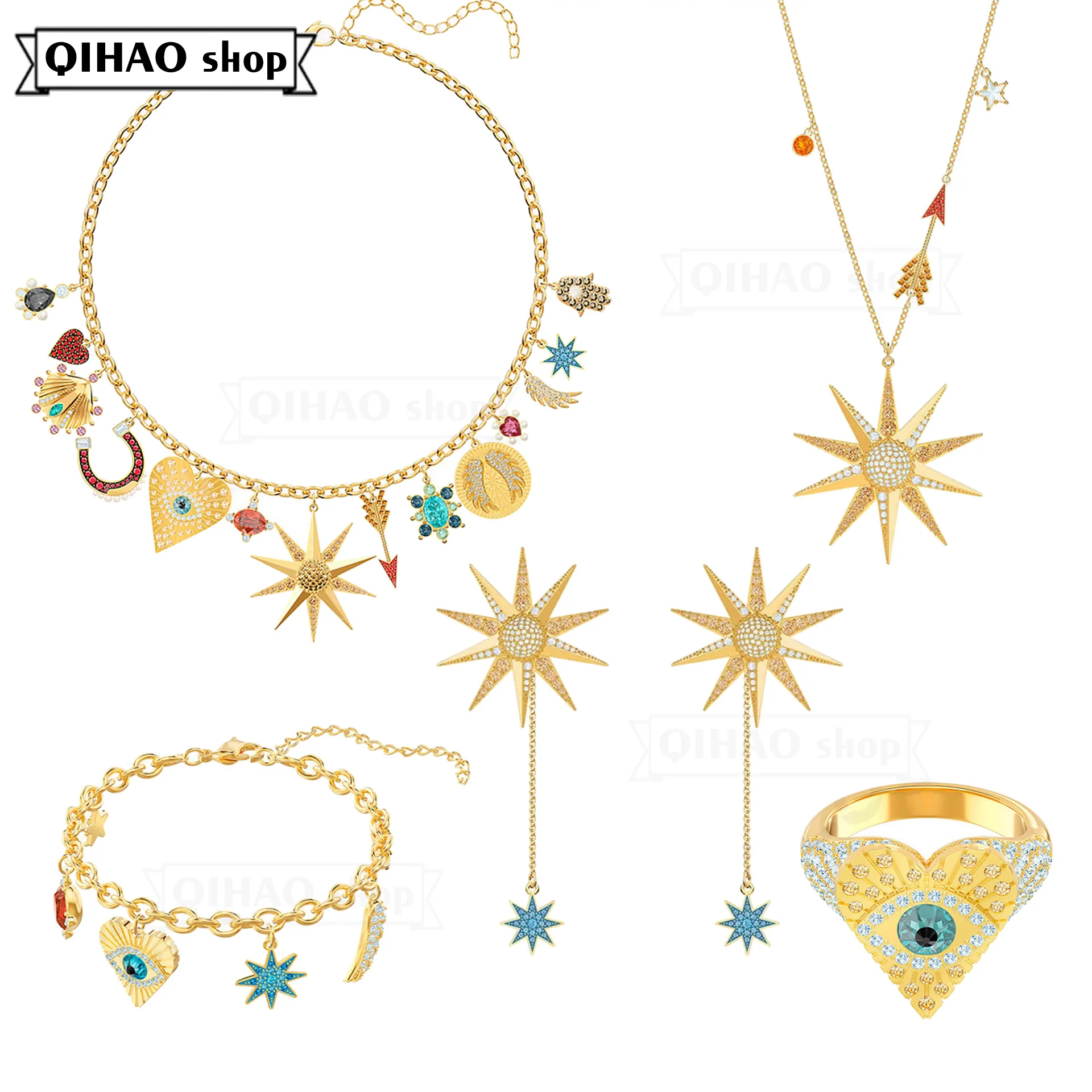

High Quality SWA Exquisite Sunflower Multi Style Pendant Blue Eye Lady Pendant Necklace Charming Fashion Jewelry