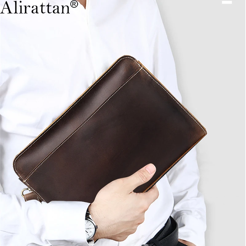 

Alirattan New Business Clutch Retro Crocodile Genuine Leather Cowhide Envelope Bag Fashion Casual Design Wallet Purse