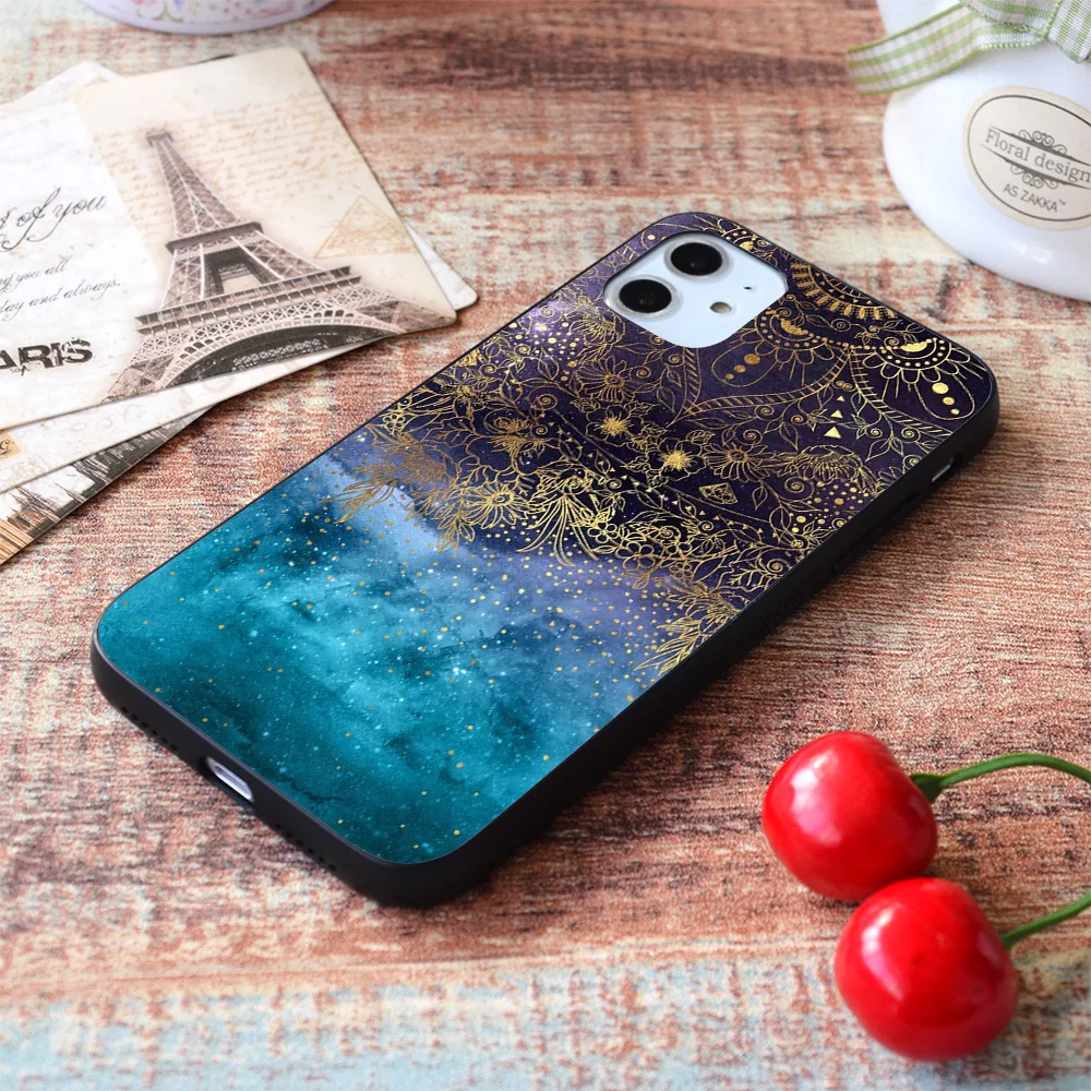 

For iPhone Gold floral mandala and confetti image Soft TPU Border Apple iPhone Case
