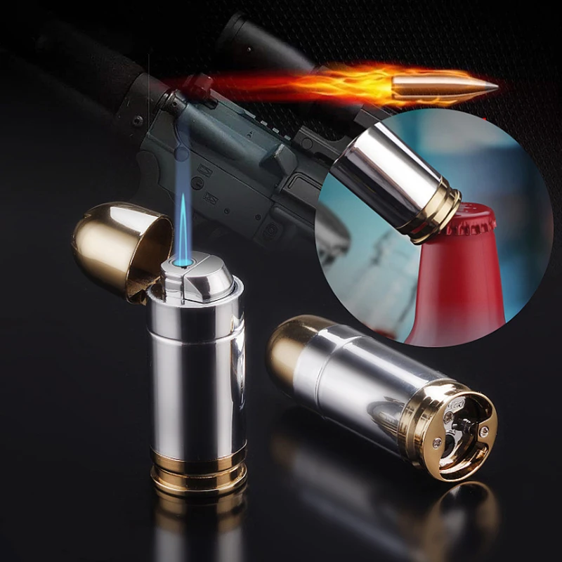Novelty Refillable Bullets Lighter Creative Sturmfeuerzeug Torch Portatil New Spray Gun Jet Flame Gas Butane Isqueiro Opener
