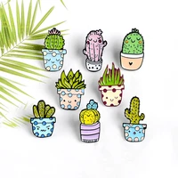 potted plant cactus pins lovely smiley face lapel enamel pins fashion brooches badges clothes bag pins jewelry gifts for friends
