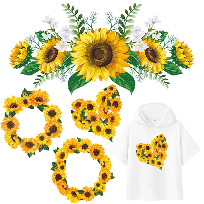 Sunflower Patch Flower Thermal Stickers on Clothes Iron-on Transfers for Clothing Thermoadhesive Patches Diy Applique for Jeans