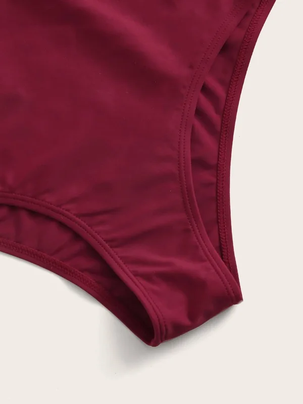 

Sexy Swimwear Women Solid Red Push-up Soft Bikini Bathers Bathing Suit Cut Out Oblique Shoulder High Waist Swimsuit Biquini