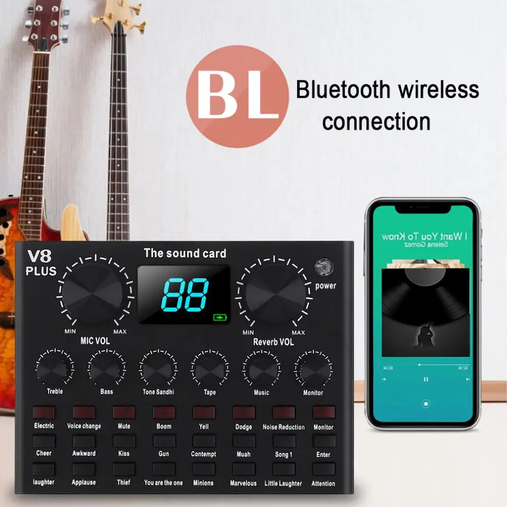 V8 Plus Bluetooth 4 1 аудио Внешняя USB гарнитура микрофон веб-трансляция живой звук карта с