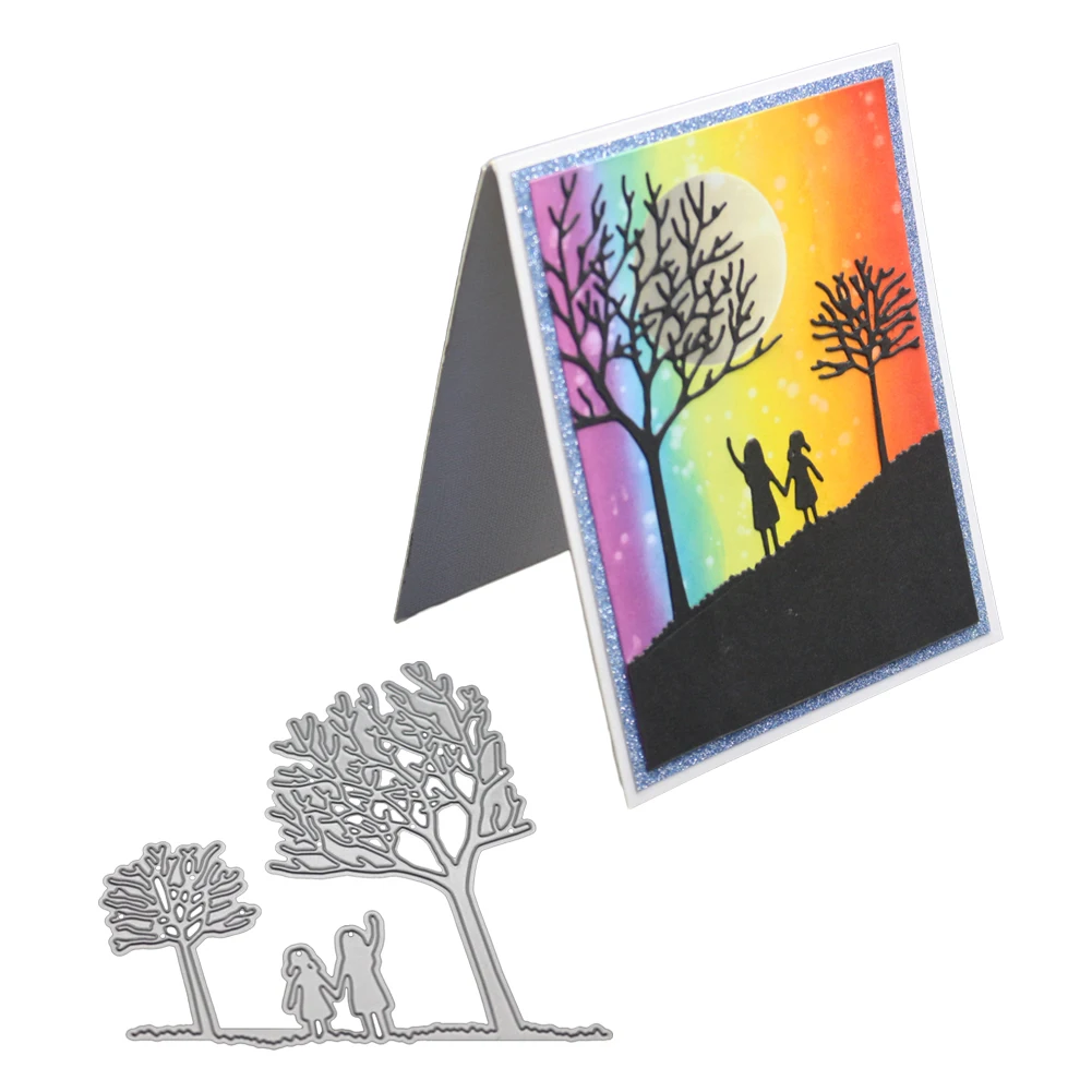 2 девочки под деревом металлические режущие штампы 2019 трафареты для рукоделия