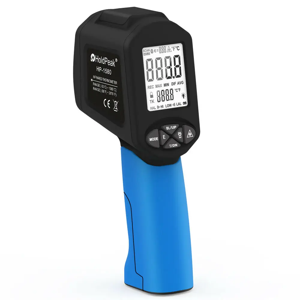 HoldPeak HP-1580 Handheld Infrared Thermometer Non-Contact Dual Laser IR Gun 30:1 DS -50°C-1580°C with LCD Display