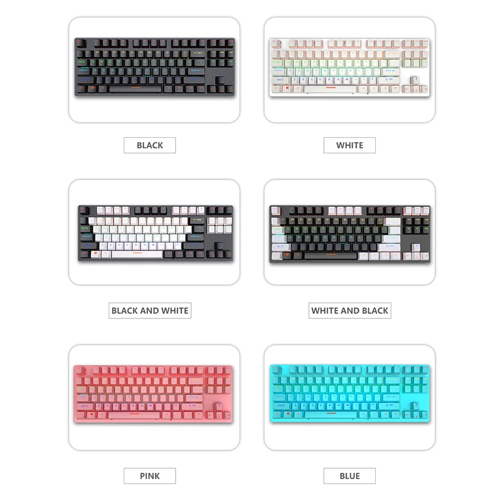 wired mechanical keyboard 87 keys blue switch color backlight gaming keyboards laptop for tablet desktop russian sticker free global shipping