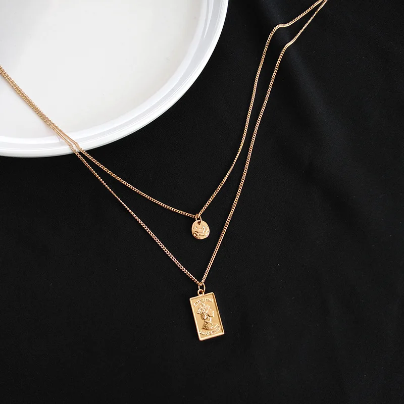 Винтажное ожерелье с резными монетами для женщин модный медальон золотого цвета