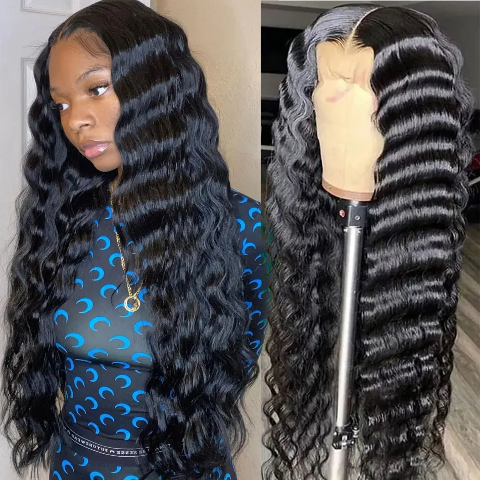 Brazilian Loose Deep Wave Lace Front Wig 13x4 Transparent Lace Front Wig Loose Deep Curly Human Hair Wig HD 5X5 Lace Closure Wig