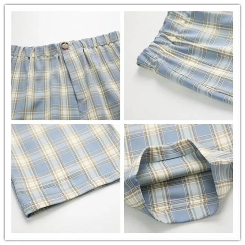 

Vintage Blue Plaid Harajuku Summer Pants Women Casual Elastic Waist Straight Trouser 2020 Autumn Fashion High Waist Pant Clothes