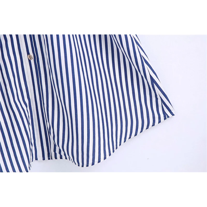

KRSB 2021 Summer Women's V-Neck Striped Dress Bow Tie Dark Blue Stripes Casual Comfortable Elegant British Style