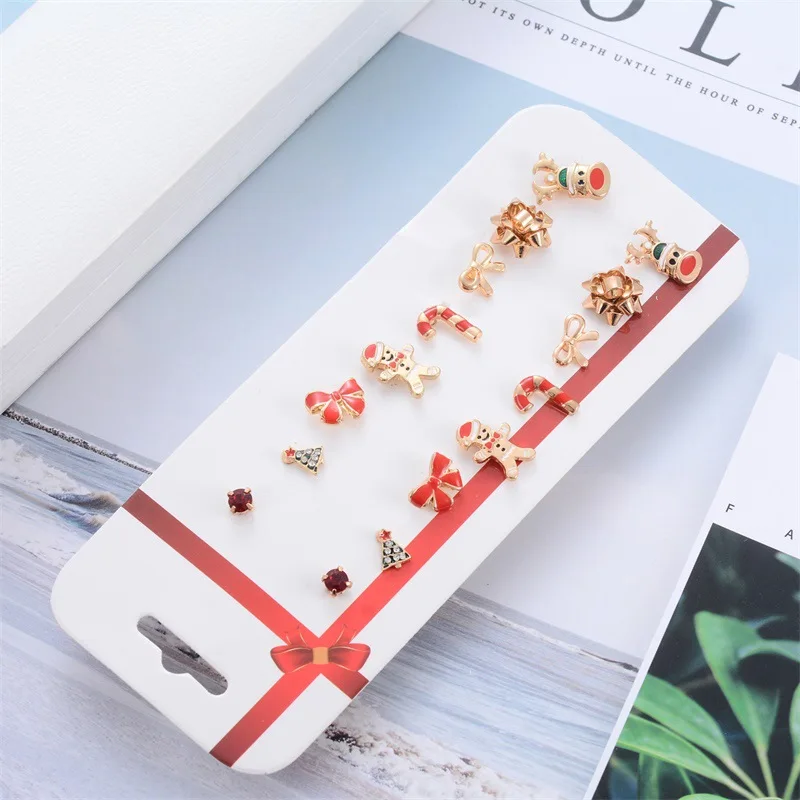 

Good-looking Lady Earrings Tree Snowflake Santa Claus Combination Xmas Jewelry Fashion 8 Pairs Christmas Ear Stud Alloy Ear Ring