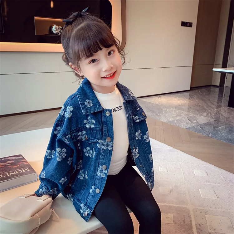

New Children Jean Jacket Spring Autumn Christmas Girls Denim Jacket Kids Flowers Pattern Clothing Outerwear Teen Girl Jackets