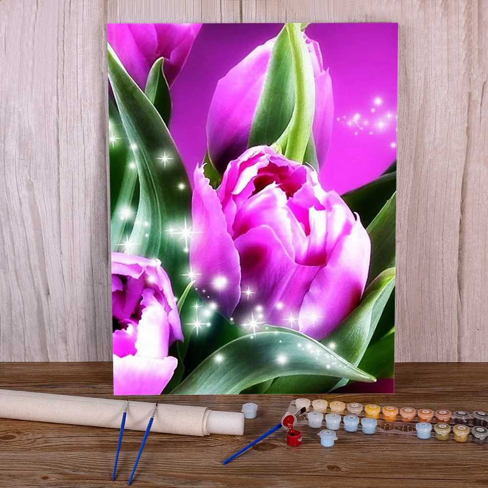 

Набор для рисования по номерам на холсте Цветы, тюльпаны, масляные краски, 40 х50, домашний декор, Детский рисунок, художественное ремесло