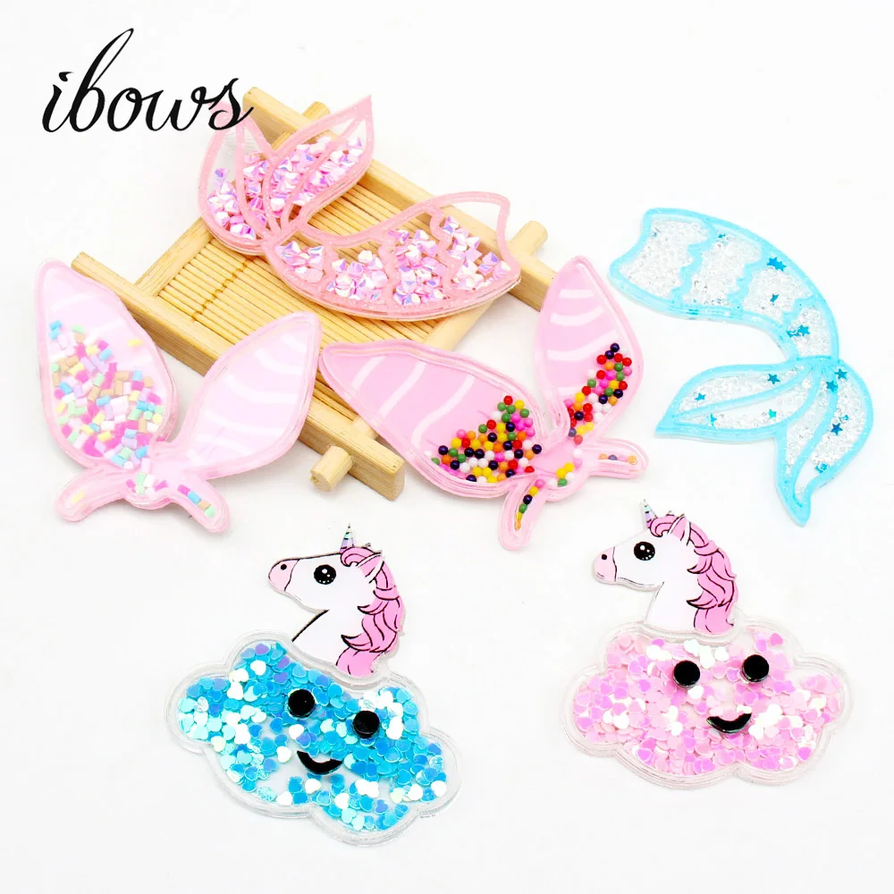 IBOWS блестки жидкий зыбучий песок патчи милый Единорог Русалка для DIY телефона чехол банты для волос Аксессуары Украшения ручной работы
