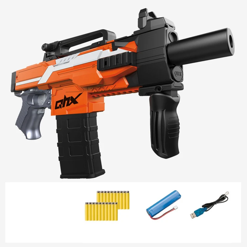 MP7 orange Наружная Безопасная электрическая игрушечная винтовка детский подарок Дротика бластерный игрушечный пистолет Электрический взрыв мягкая пуля пистолет костюм для мальчика Рождественский подарок - Цвет: MP7 orange
