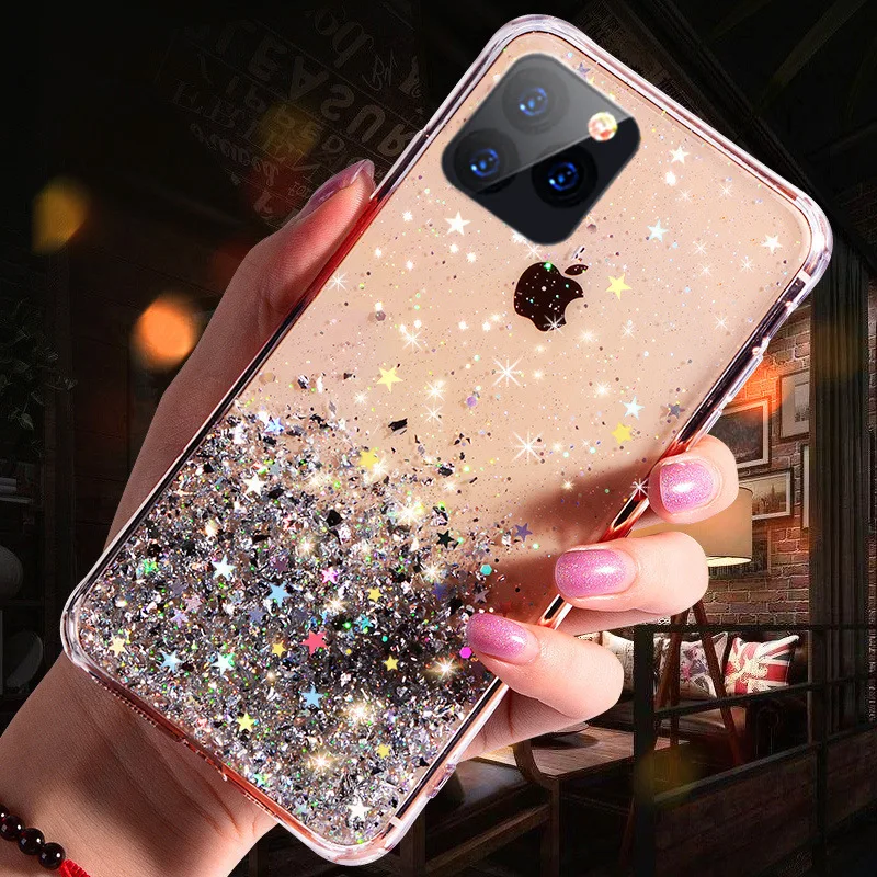 Роскошный блестящий чехол для телефона iphone 11 Pro X XR XS MAX 6 s 6S 7 7Plus 8 Plus прозрачный мягкий чехол из ТПУ