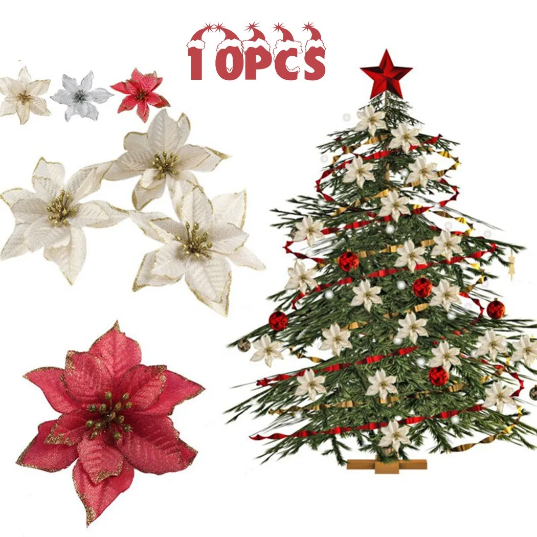 

10Pcs 3 Layer Simulation Christmas Flowers Christmas Tree Pendant Christmas Public Festival Holiday Shopping Malls Decorations