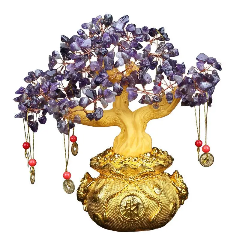 

Natural Crystal Fortune Tree Ornaments Money Tree Cornucopia Office Shop Wine Cabinet Decoration Opening Gift Quartz Crafts