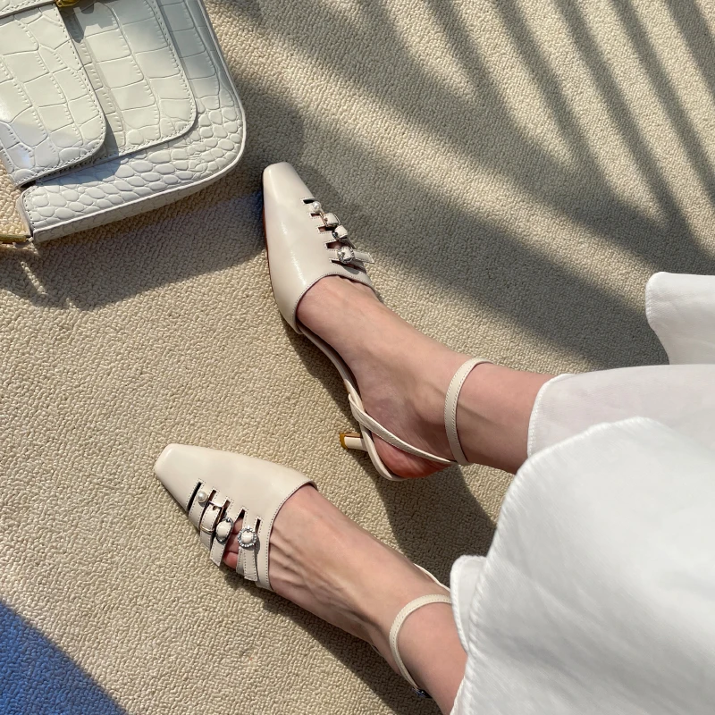 

QZYERAI 2021 New Summer Women Modern Sandals High Heels Genuine Leather Women Shoes Cowhide Sandals Dance Party